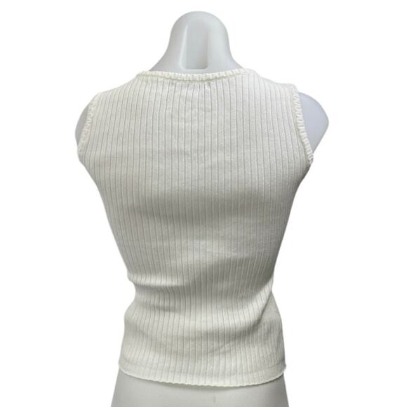 YSL Yves Saint Laurent Cassandre White Logo Ribbed Knit Cami Tank Top Size S - Picture 2 of 4